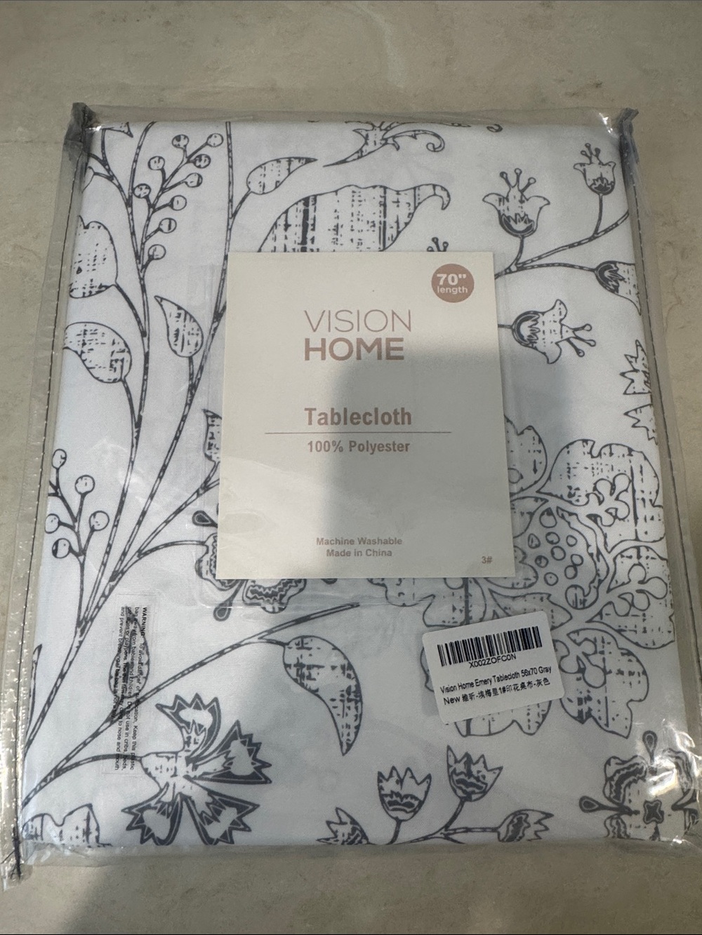 Vision Home Floral Tablecloth 56*70 - White with Gray Print